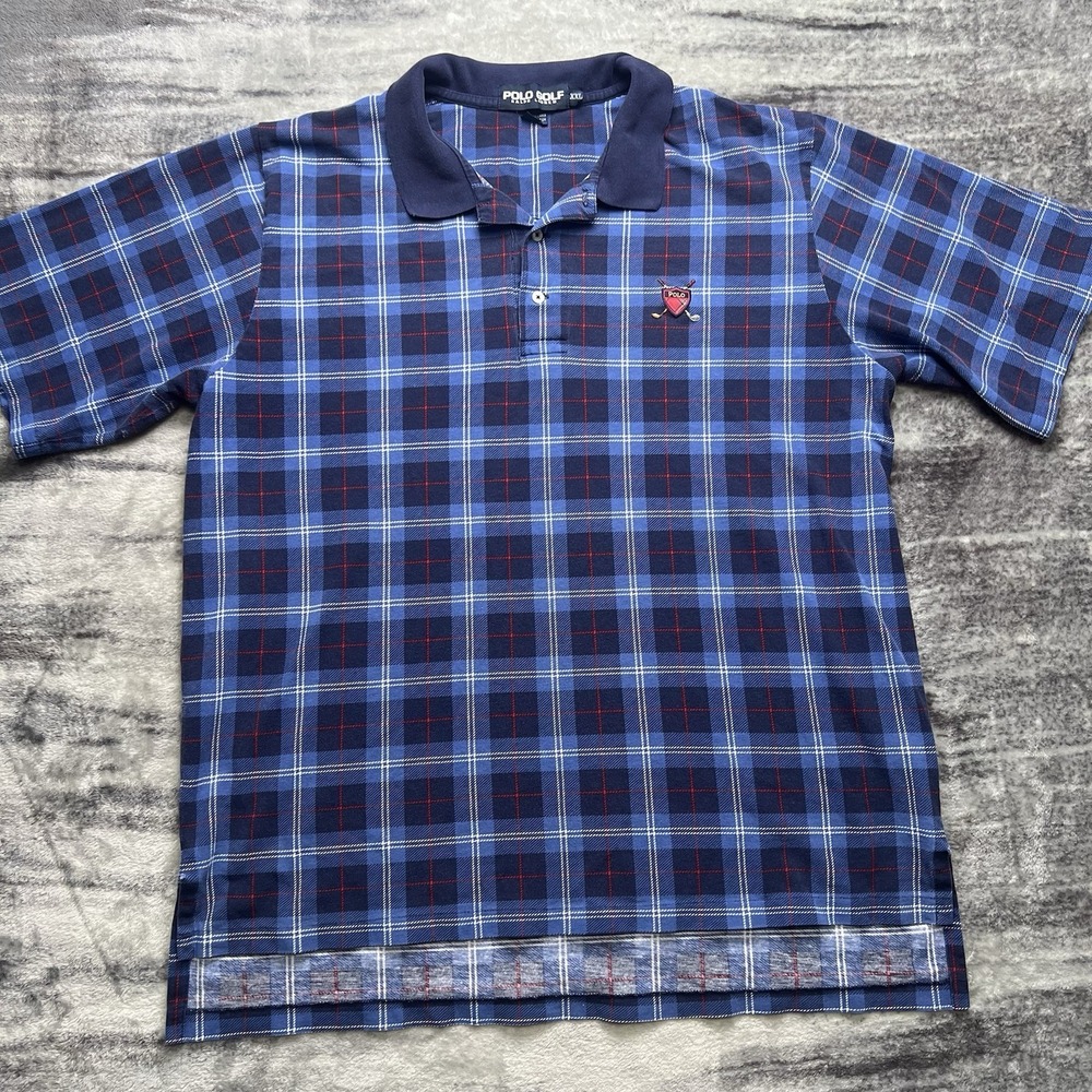 Vtg Polo By Ralph Lauren Mens Size XXL Tartan Plaid Crest Shield Golf Polo Shirt